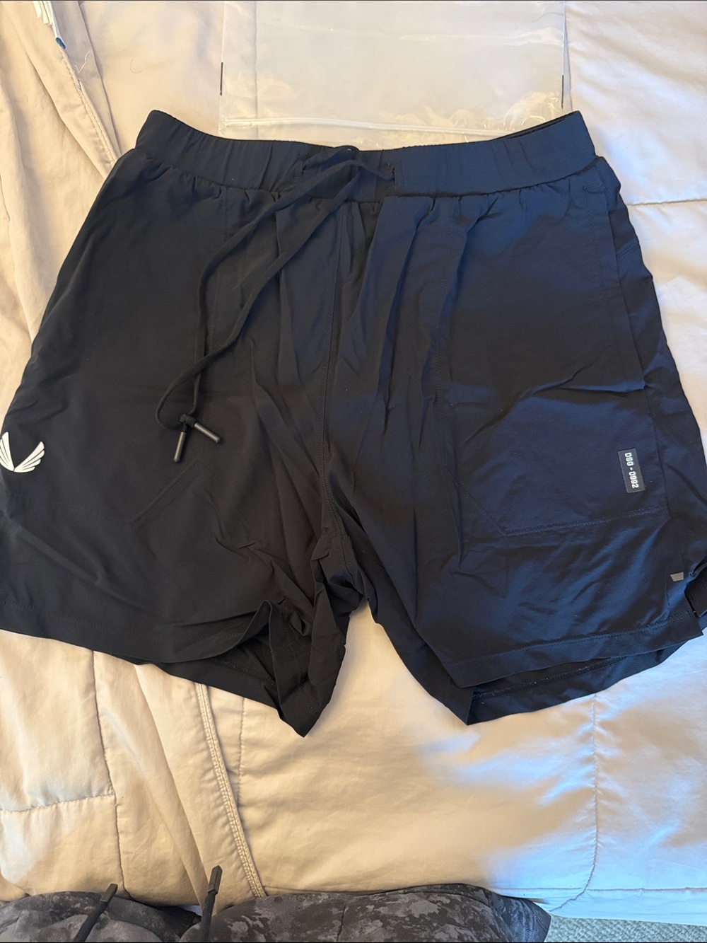 ASRV Black Men's Athletic Training Shorts with Drawcord- 6 inch inseam